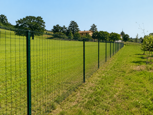Terreno diviso con recinzione metallica e paletti direttamente nel terreno
