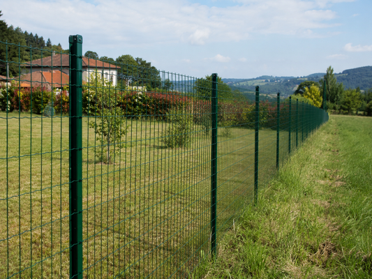 Confine di terreno agricolo delimitato con rete metallica e paletti direttamente nel terreno