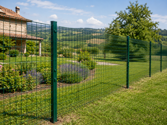 Dettaglio di rete elettrosaldata verde per scegliere la maglia più adatta in giardino