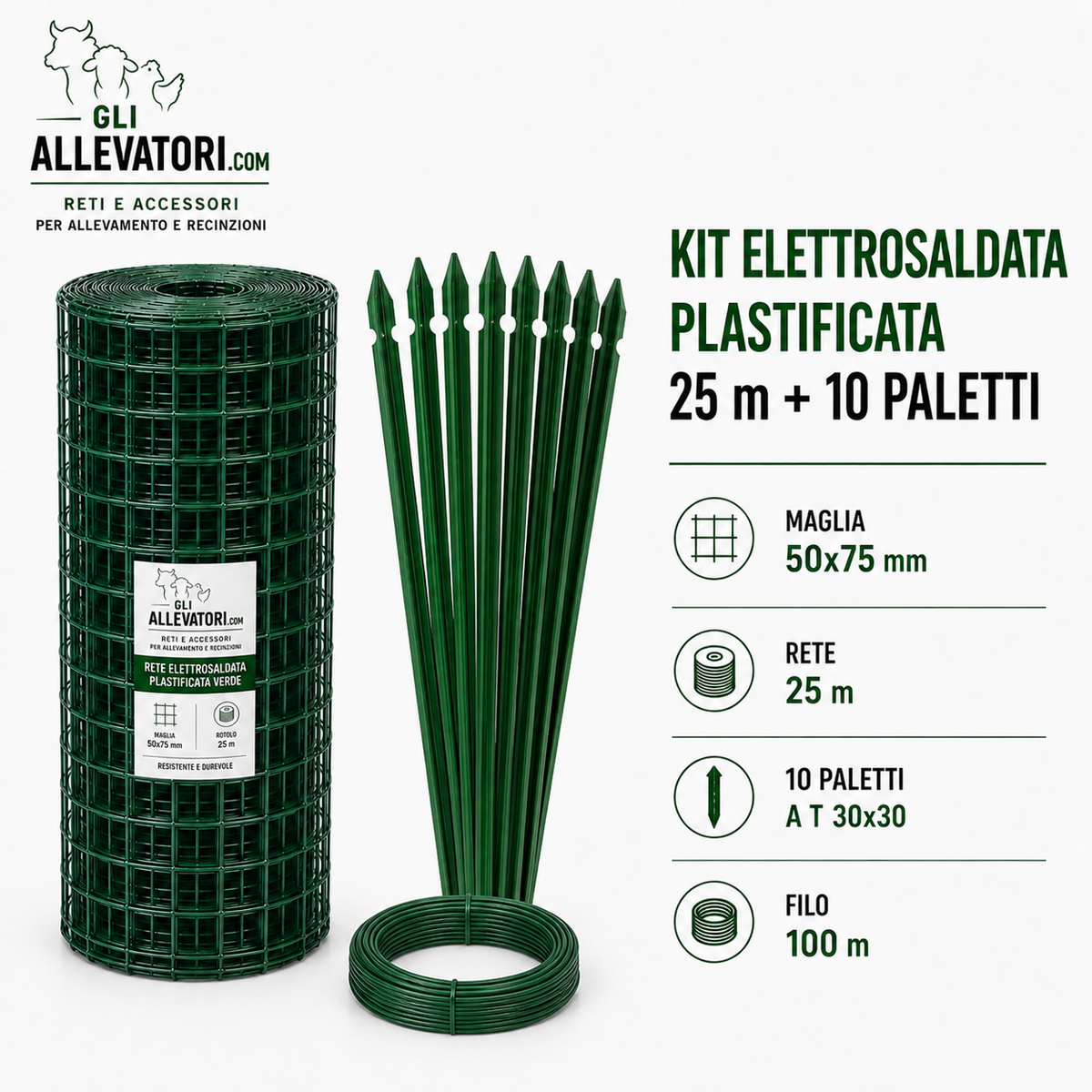 Kit Elettrosaldata Plastificata 25 m + 10 Paletti