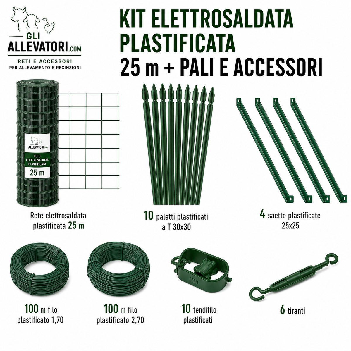Kit Elettrosaldata Plastificata 25 m + Pali e Accessori