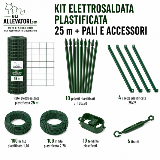 Kit Elettrosaldata Plastificata 25 m + Pali e Accessori