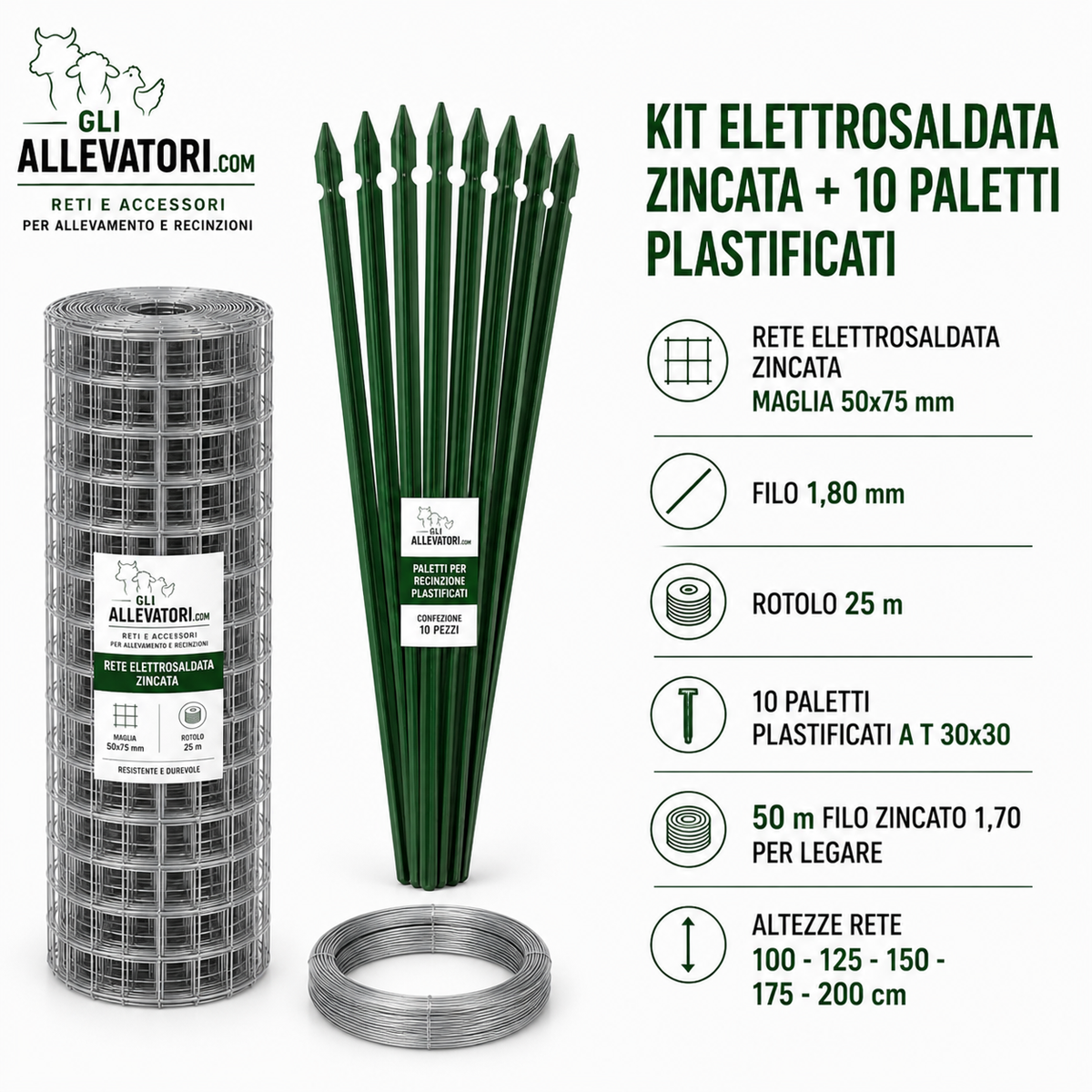 Kit Elettrosaldata Zincata 25 m + 10 Paletti Plastificati