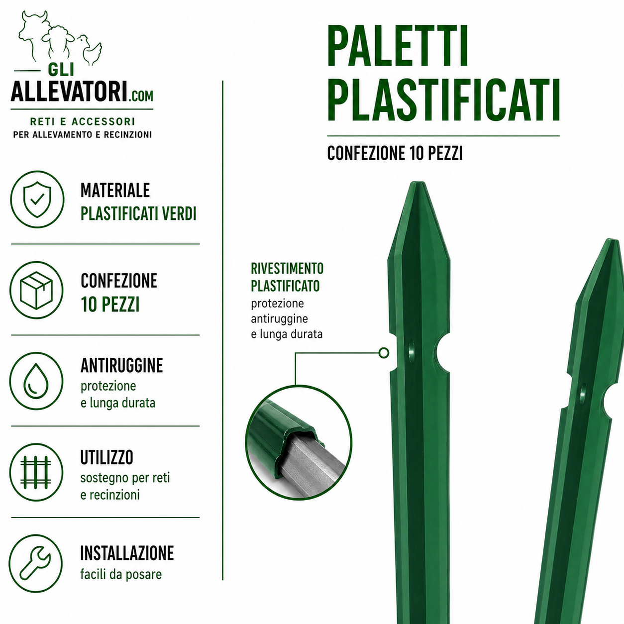 Paletti per Recinzione Plastificati Confezione 10 Pezzi