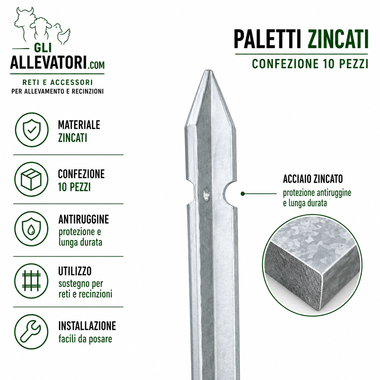 Paletti per Recinzione Zincati Confezione 10 Pezzi