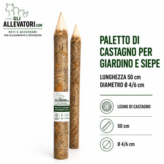 Paletto di Castagno per Giardino Siepe 50 cm Ø4/6 cm