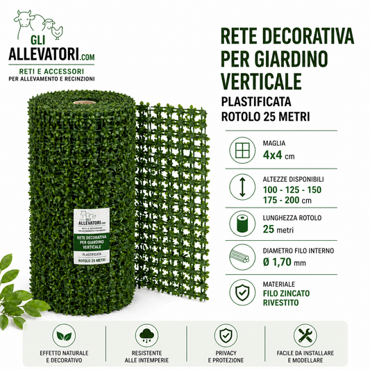 Rete Decorativa per Giardino Verticale Plastificata Rotolo 25 m