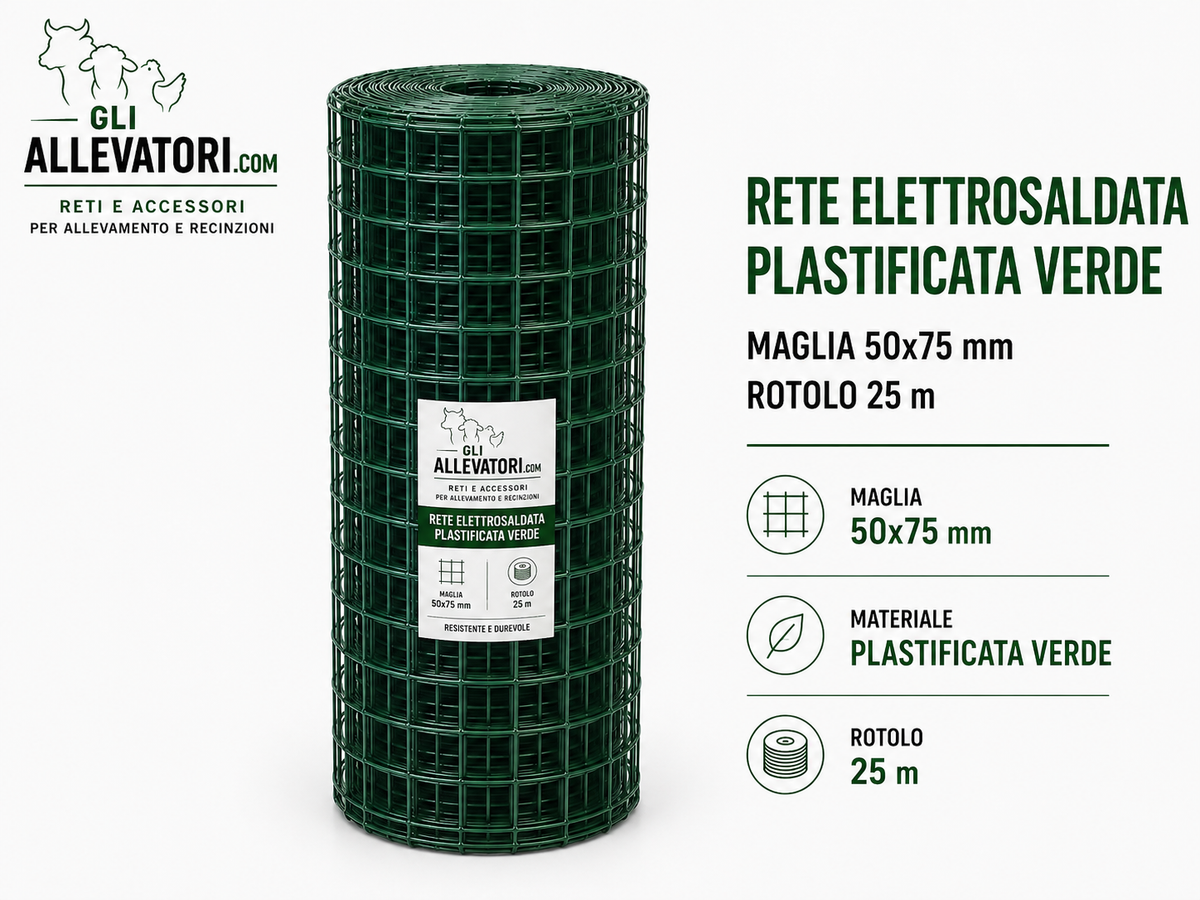 Rete Elettrosaldata Plastificata Verde Maglia 50x75 mm Rotolo 25 m