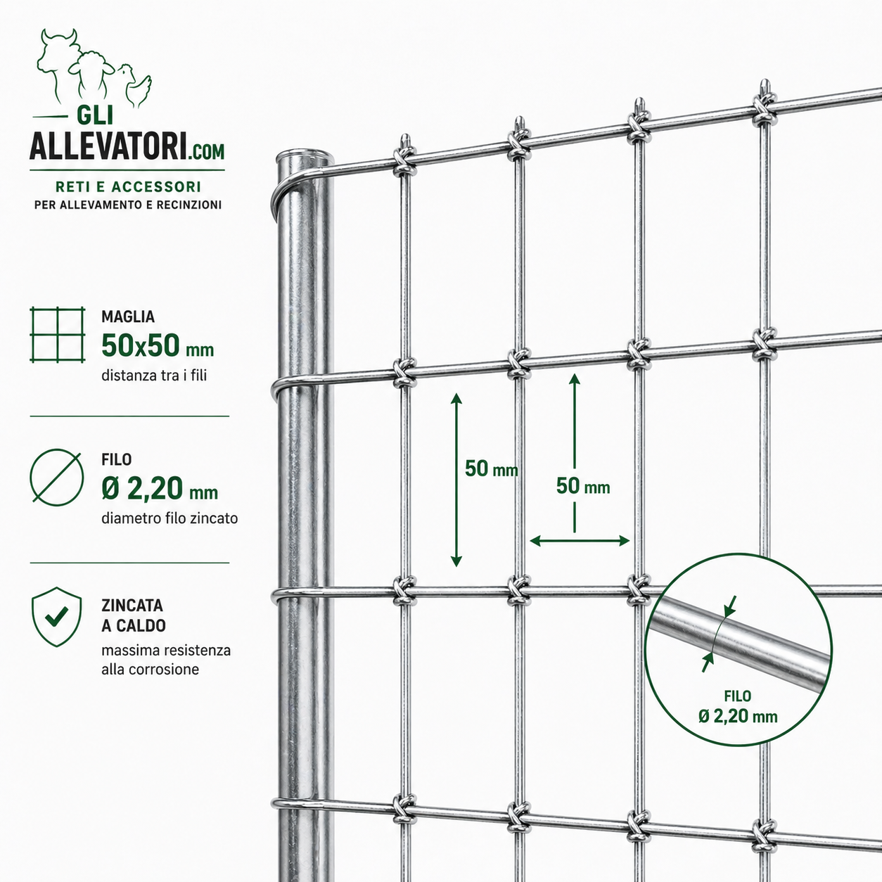 Rete Elettrosaldata Zincata Pesante Maglia 50x50 mm Rotolo 25 m
