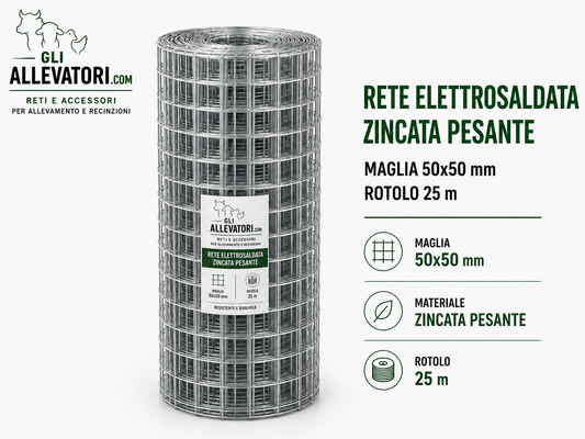 Rete Elettrosaldata Zincata Pesante Maglia 50x50 mm Rotolo 25 m