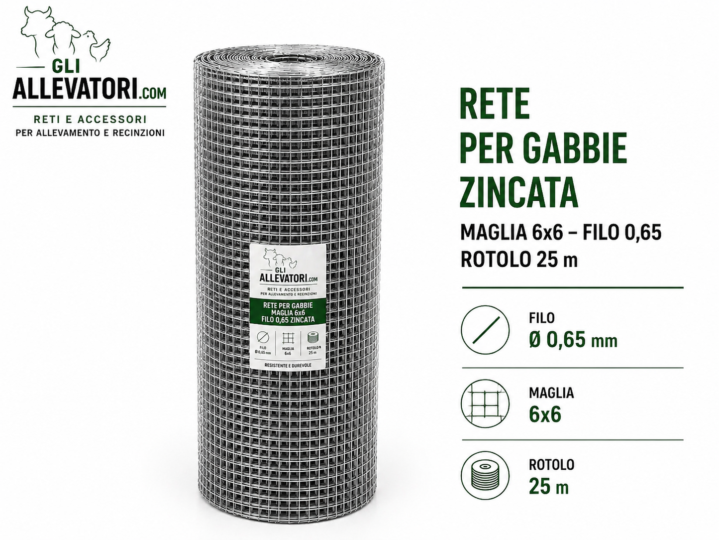Rete per Gabbie Maglia 6x6 - Filo 0.65 Zincata